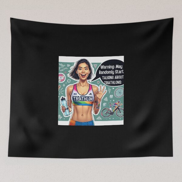 Item preview, Warning: May Randomly Start Talking About Triathlons – Funny Triathlete designed and sold by Triathlongram.
