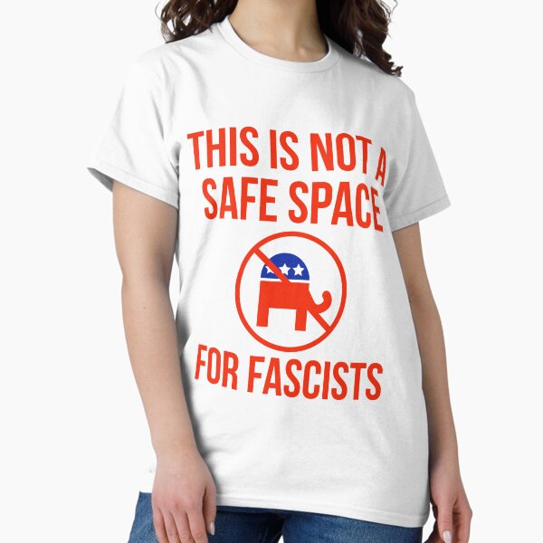 Vista previa del artículo con la obra «Este no es un espacio seguro para los fascistas.», diseñado y vendido por Rachel the Artist .