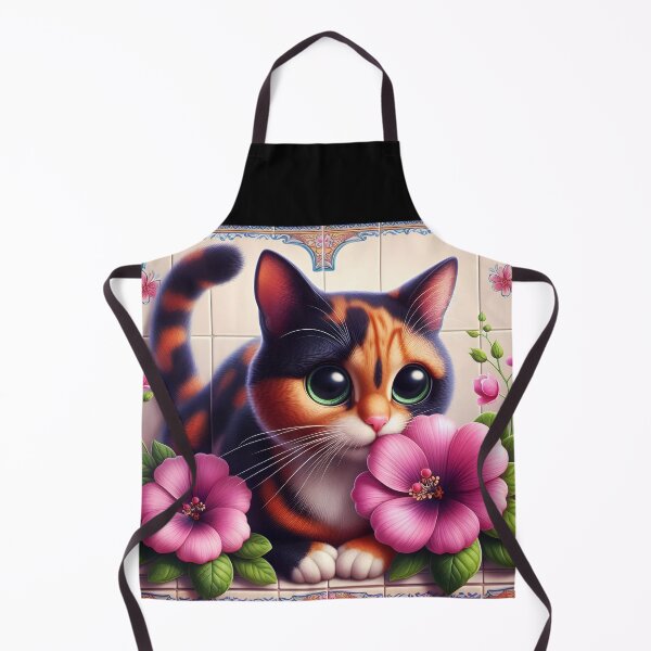 Item preview, Tricolor cat with purple flowers art designed and sold by EmeraldeaArt.