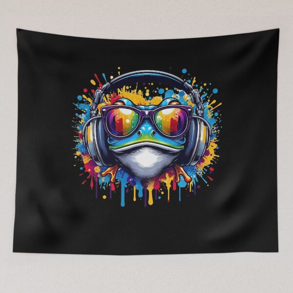 Item preview, Cool And Stylish DJ Frog Wearing Sunglasses With Colorful Splash   designed and sold by Smix Pixels.