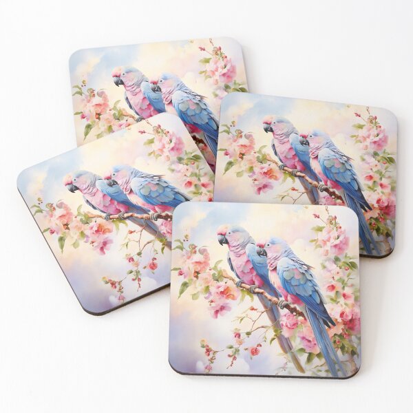 Item preview, Pastel Parrots on Blossoming Flowers designed and sold by BirdsnStuff.