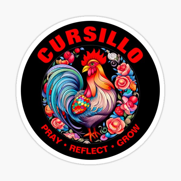 Cursillo Rooster with Roses Pray-Reflect-Grow Sticker