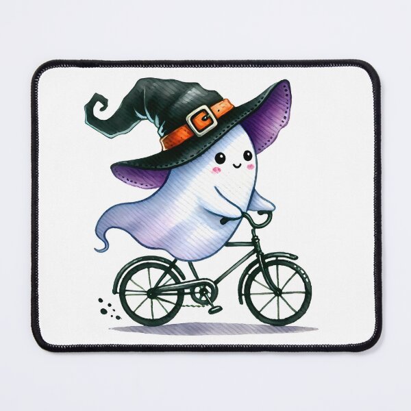 Item preview, Ghost with Witch Hat Riding a Bike for Halloween designed and sold by Mimoshi ⭐⭐⭐⭐⭐.