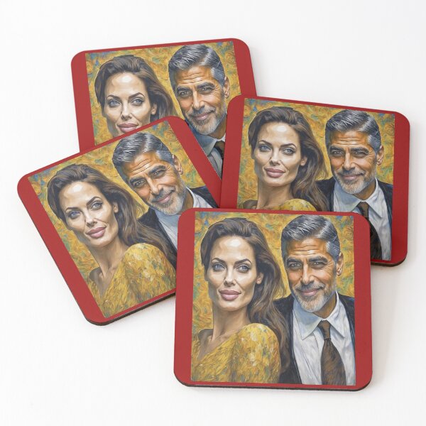 Item preview, "Captivating Hollywood Duo: George Clooney's Charming Smile and Angelina Jolie's Intense Gaze" designed and sold by Artisticanvas.