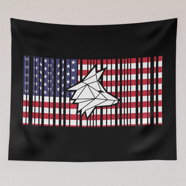 Item preview, Barcode-Style USA Flag with Embedded White Wolf designed and sold by the Zarock Shop.