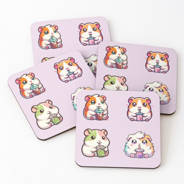 Item preview, Kawaii little Guinea pigs drinking delicious iced drinks stickers and more designed and sold by CRandRRstickers.