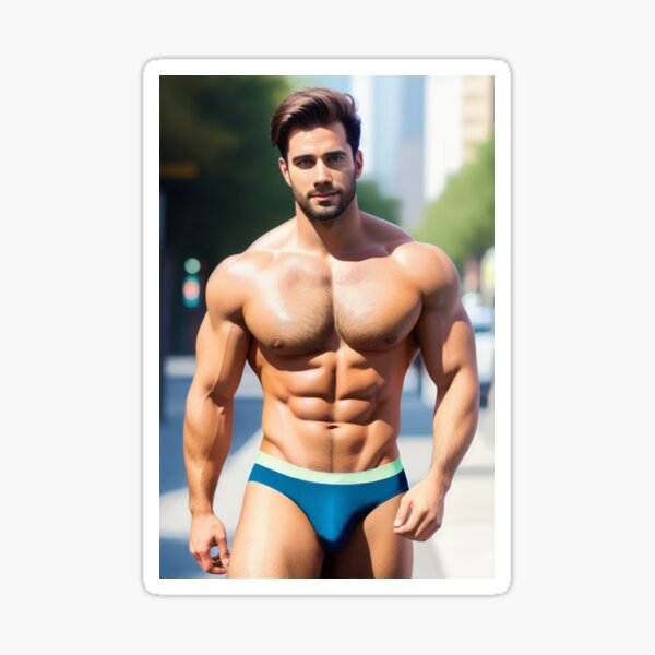 Item preview, Male Model in Deep Sea Blue Briefs in a Parking Lot designed and sold by Bodies of Males.