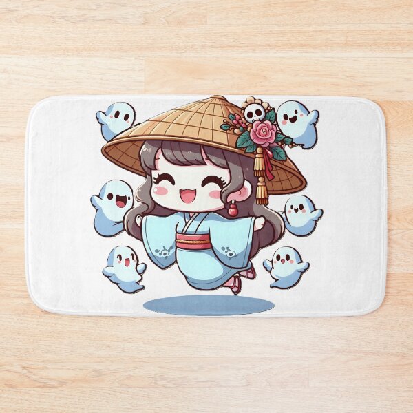 Item preview, Adorable Japanese Ghost Girl in Kimono with Mini Ghosts - Cute Kawaii Art designed and sold by projectman-art.