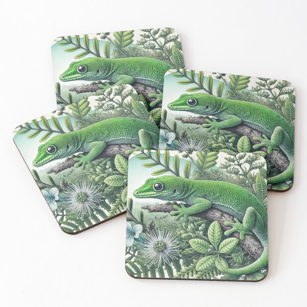Item preview, Green Gecko in New Zealand Shrub: Native Gecko Art designed and sold by NocturnalNook.