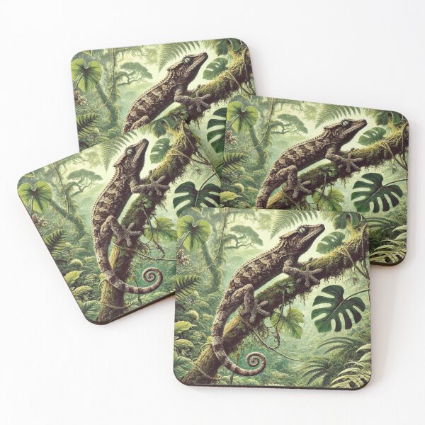 Item preview, Vibrant Gargoyle Gecko in Tropical Foliage - New Caledonia Wildlife Art  designed and sold by NocturnalNook.