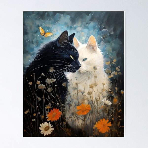 Black cat paint Poster