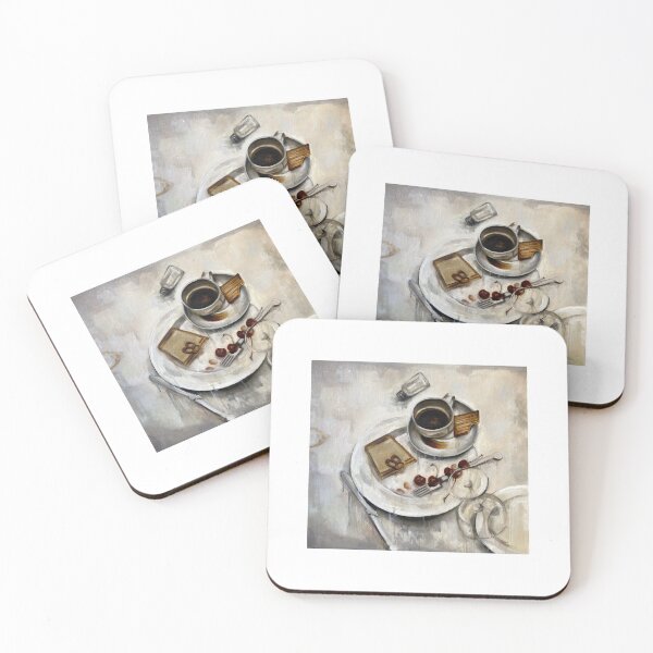 Item preview, Oil painting "Still life with coffee and cherries" designed and sold by Oksana Khavro.