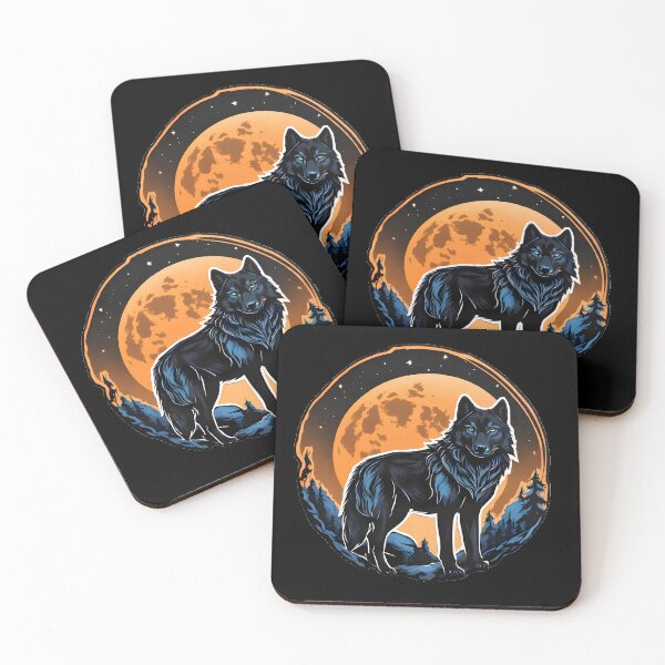 Item preview, Black wolf with orange moon designed and sold by NextDoorShoop.