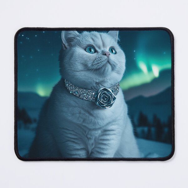 Item preview, White British Shorthair Cat Under Northern Lights designed and sold by Nocturne Paws.