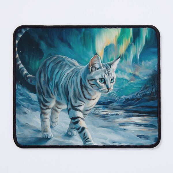 Item preview, Silver Bengal Cat Under Northern Lights designed and sold by Nocturne Paws.