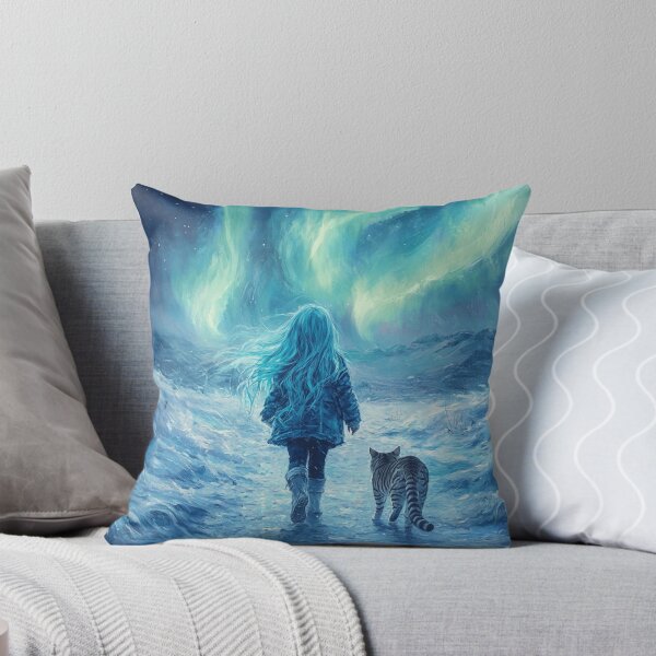 Item preview, A Child And Silver Bengal Cat Under Northern Lights designed and sold by Nocturne  Paws.