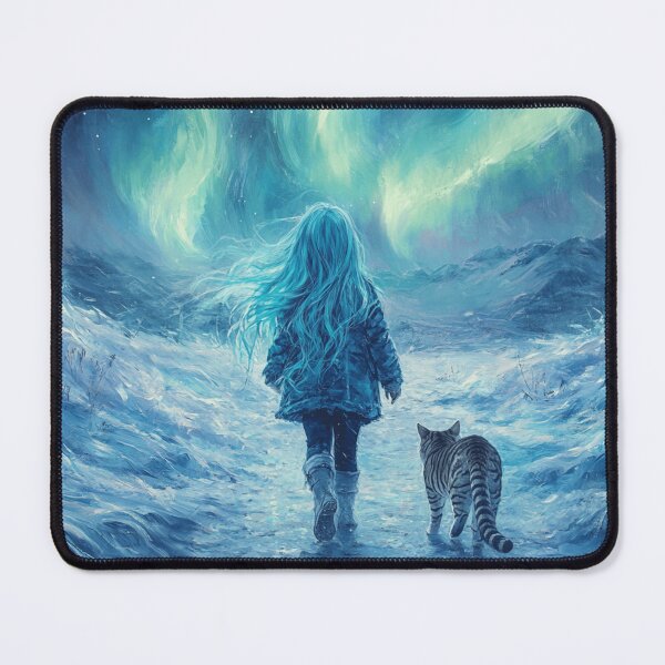 Item preview, A Child And Silver Bengal Cat Under Northern Lights designed and sold by Nocturne Paws.