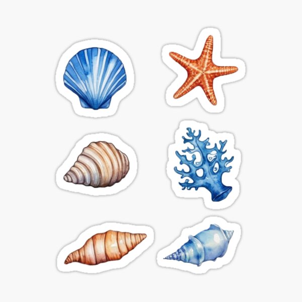 Coastal Sea Shells Treasure Ocean Watercolor Seashells Pack Sticker