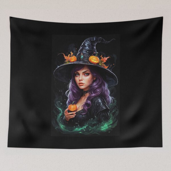 Item preview, Charming witch in sea mist with a pumpkin in hand designed and sold by CamillaCreation.