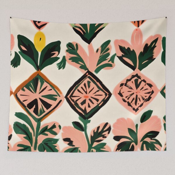 Item preview, Tiles & Botanicals, Nature Plants Pastel Moroccan Painting, Bohemian Chic Geometric Vintage Illustration Art Print designed and sold by 83oranges.com.