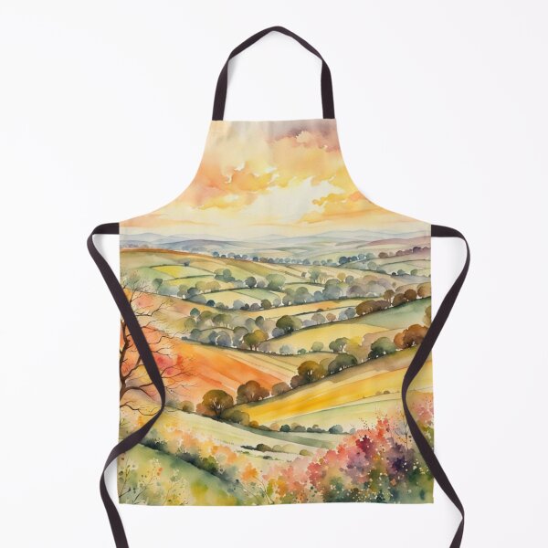 Item preview, Country Sunset Landscape Springtime Watercolour Painting designed and sold by MeadowFarmPrint.