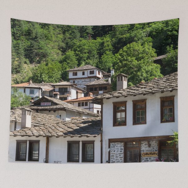 Item preview, Quaint Village Houses Perched on a Forested Mountainside designed and sold by Georgia Mizuleva.