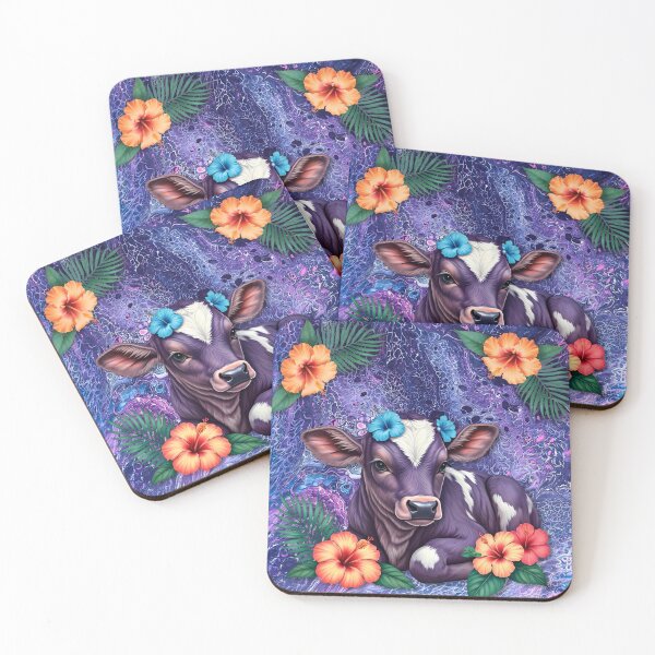 Item preview, Baby Calf with Orange Hibiscus Fluid Art Design designed and sold by AussieMuma.