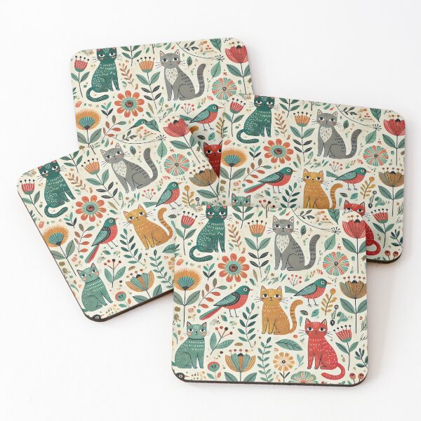 Item preview, Vintage Cats and Birds Floral Pattern designed and sold by Gold Turtle  Lina.