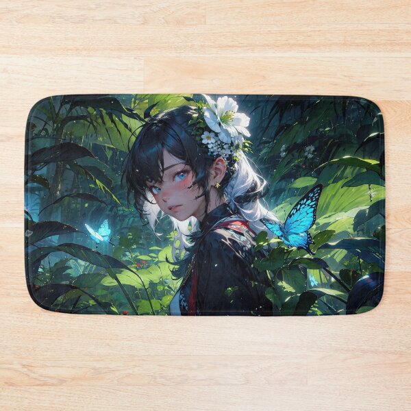 Item preview, Anime girl with glowing butterflies in forest portrait art designed and sold by TheArtistOf2022.