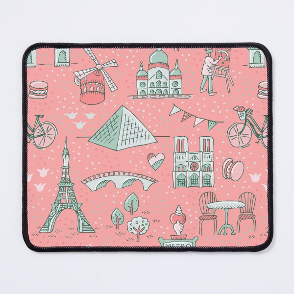 Item preview, Paris landmarks with Eiffel Tower, Louvre and Montmartre on pink designed and sold by colorofmagic.