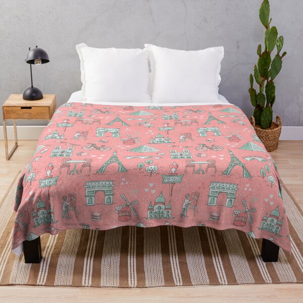Item preview, Paris landmarks with Eiffel Tower, Louvre and Montmartre on pink designed and sold by colorofmagic.