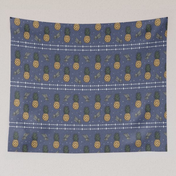 Item preview, Magic Pineapple Express - a whimsical pattern of pineapples, bay leaves, stars (blue) designed and sold by ‧͙⁺˚*･༓☾ Moon Saikia ☽༓･*˚⁺‧͙.