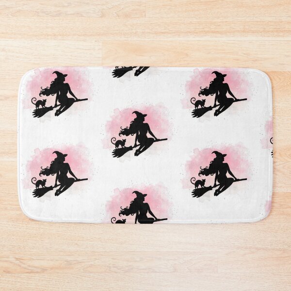 Item preview, Witchy Pink Bubblegum Witch on Broom with Black Cat designed and sold by WildWoodlandWitch.