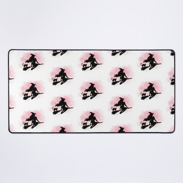 Item preview, Witchy Pink Bubblegum Witch on Broom with Black Cat designed and sold by WildWoodlandWitch.