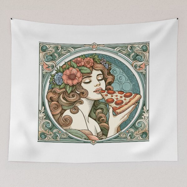 Item preview, Pizza beautiful woman Art Nouveau gift designed and sold by Pineapple-Tree.