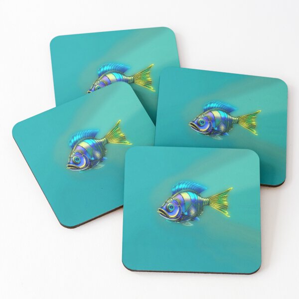 Item preview, Steampunk Fish Art Minimalist Subtle Steampunk Style - Dark Cyan Ocean designed and sold by Beachy.