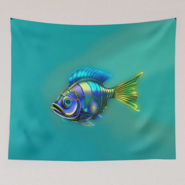 Item preview, Steampunk Fish Art Minimalist Subtle Steampunk Style - Dark Cyan Ocean designed and sold by Beachy.