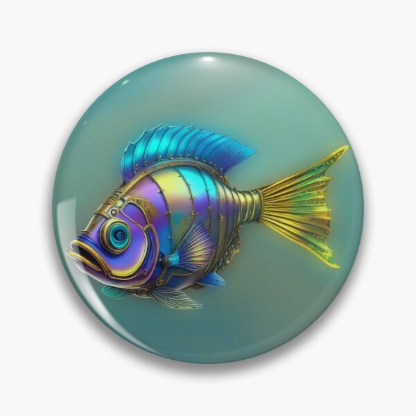 Item preview, Steampunk Fish Art Minimalist Subtle Steampunk Style - Dusty Cyan Ocean designed and sold by Beachy.