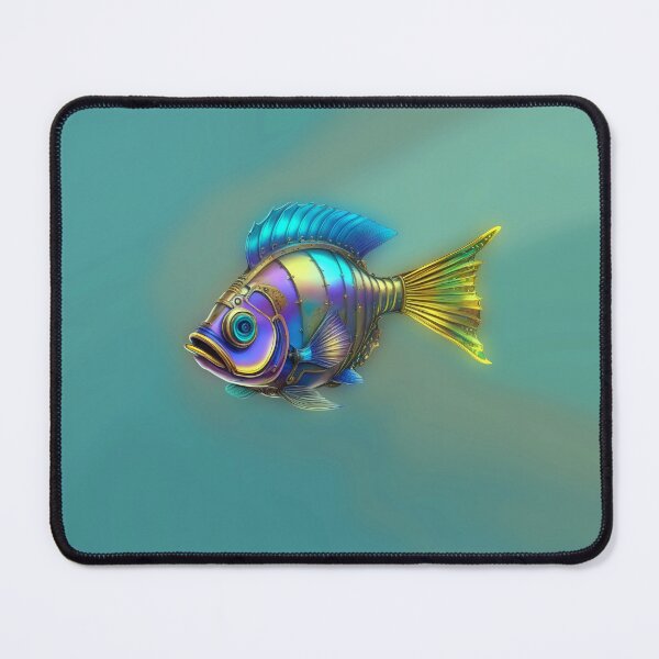 Item preview, Steampunk Fish Art Minimalist Subtle Steampunk Style - Dusty Cyan Ocean designed and sold by Beachy.