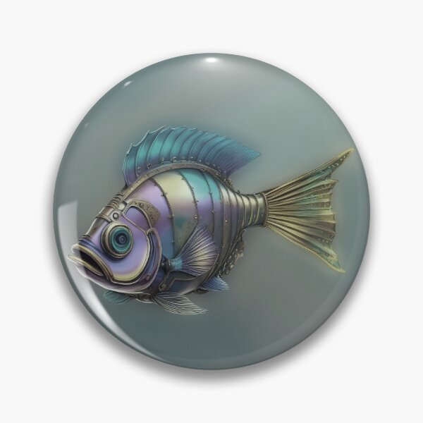 Item preview, Steampunk Fish Art Minimalist Subtle Steampunk Style - Bluish Grey Ocean designed and sold by Beachy.