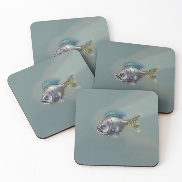 Item preview, Steampunk Fish Art Minimalist Subtle Steampunk Style - Bluish Grey Ocean designed and sold by Beachy.