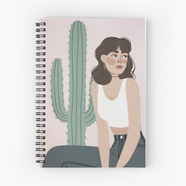 Item preview, A modern, minimalist illustration of a woman seated beside a tall cactus. designed and sold by OneLastWish.