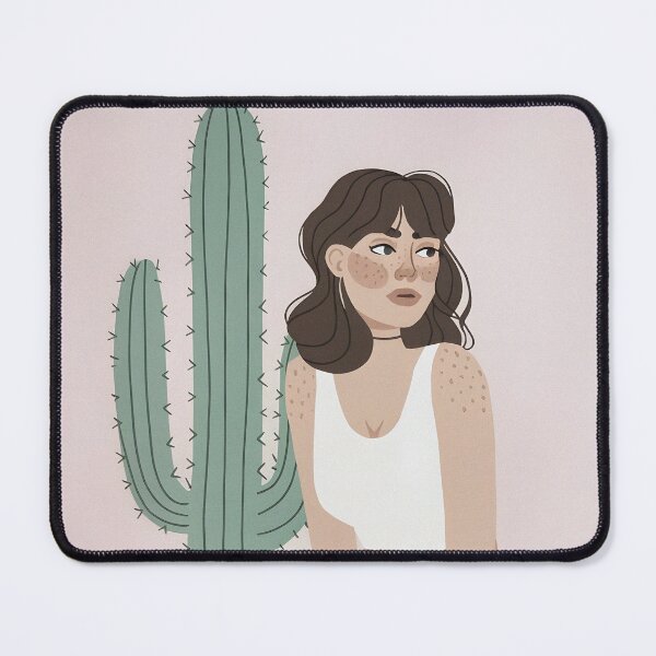 Item preview, A modern, minimalist illustration of a woman seated beside a tall cactus. designed and sold by OneLastWish.