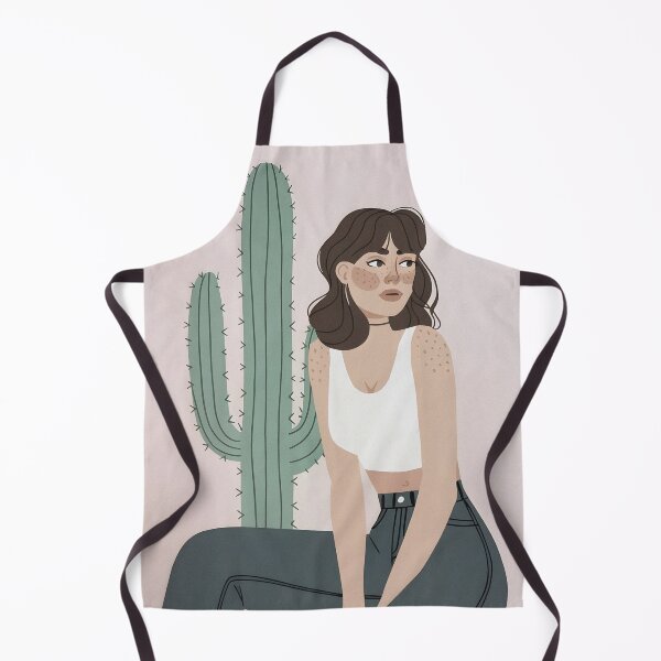 Item preview, A modern, minimalist illustration of a woman seated beside a tall cactus. designed and sold by OneLastWish.