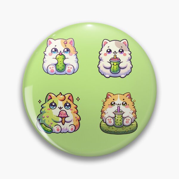 Item preview, Kawaii adorable Fluffy pickle cats, drinking there pickle boba stickers and more designed and sold by CRandRRstickers.