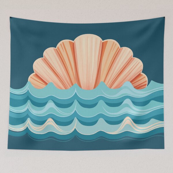 Item preview, Seashell and Wave Combo design - Incorporate seashells into the wave, blending marine element. designed and sold by HEMRO.