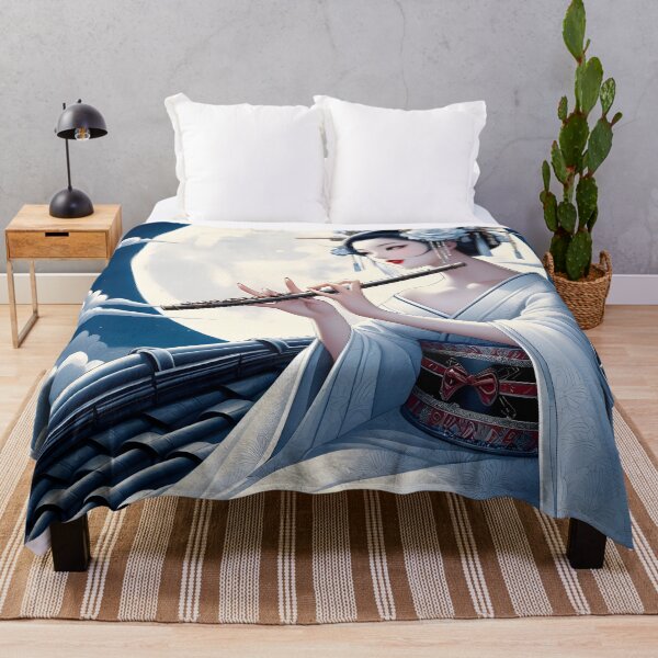 Item preview, Beautiful Asian Lady Playing Flute Under Moonlight – Elegant Art Design designed and sold by PandaTShirtShop.