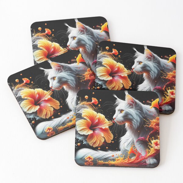 Item preview, Majestic Maine Coon Feline Surrounded by Fiery Blooms, 4k Wallpaper designed and sold by Keirnyx.