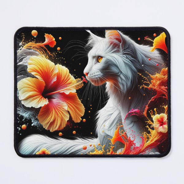 Item preview, Majestic Maine Coon Feline Surrounded by Fiery Blooms, 4k Wallpaper designed and sold by Keirnyx.