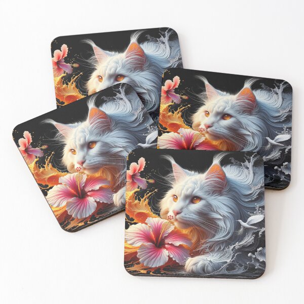 Item preview, Majestic Maine Coon Feline Surrounded by Fiery Blooms, 4k Fantasy Wallpaper designed and sold by Keirnyx.